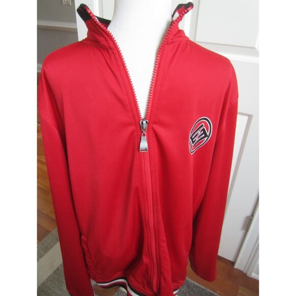 VINTAGE Y2K ENYCO RED TRACK JACKET STRIPED KNIT COLLAR, CUFFS SIZE XL PERFECT - Picture 4 of 7